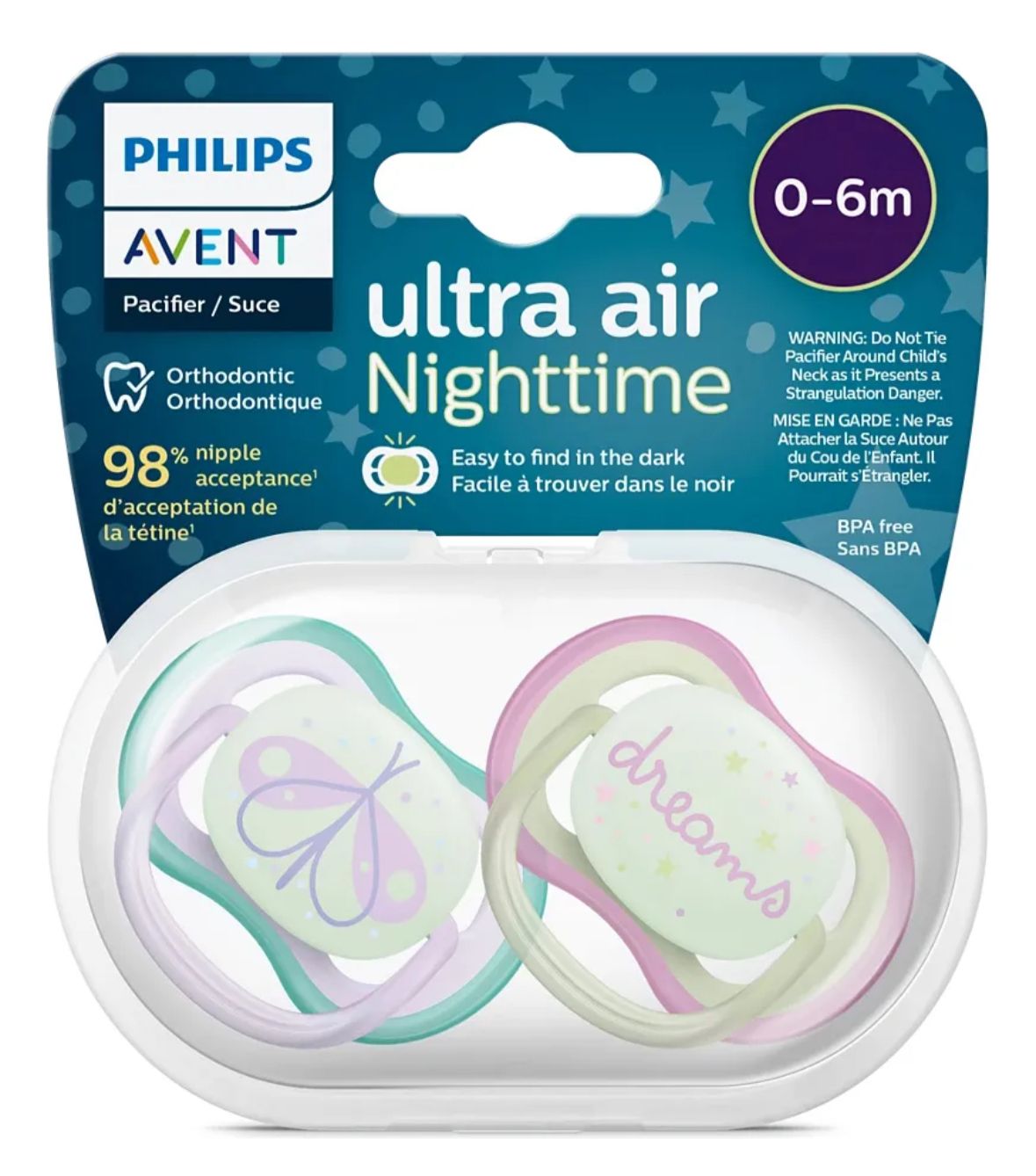 Chupete Avent Luminoso 0-6 X2- Scf 376-12